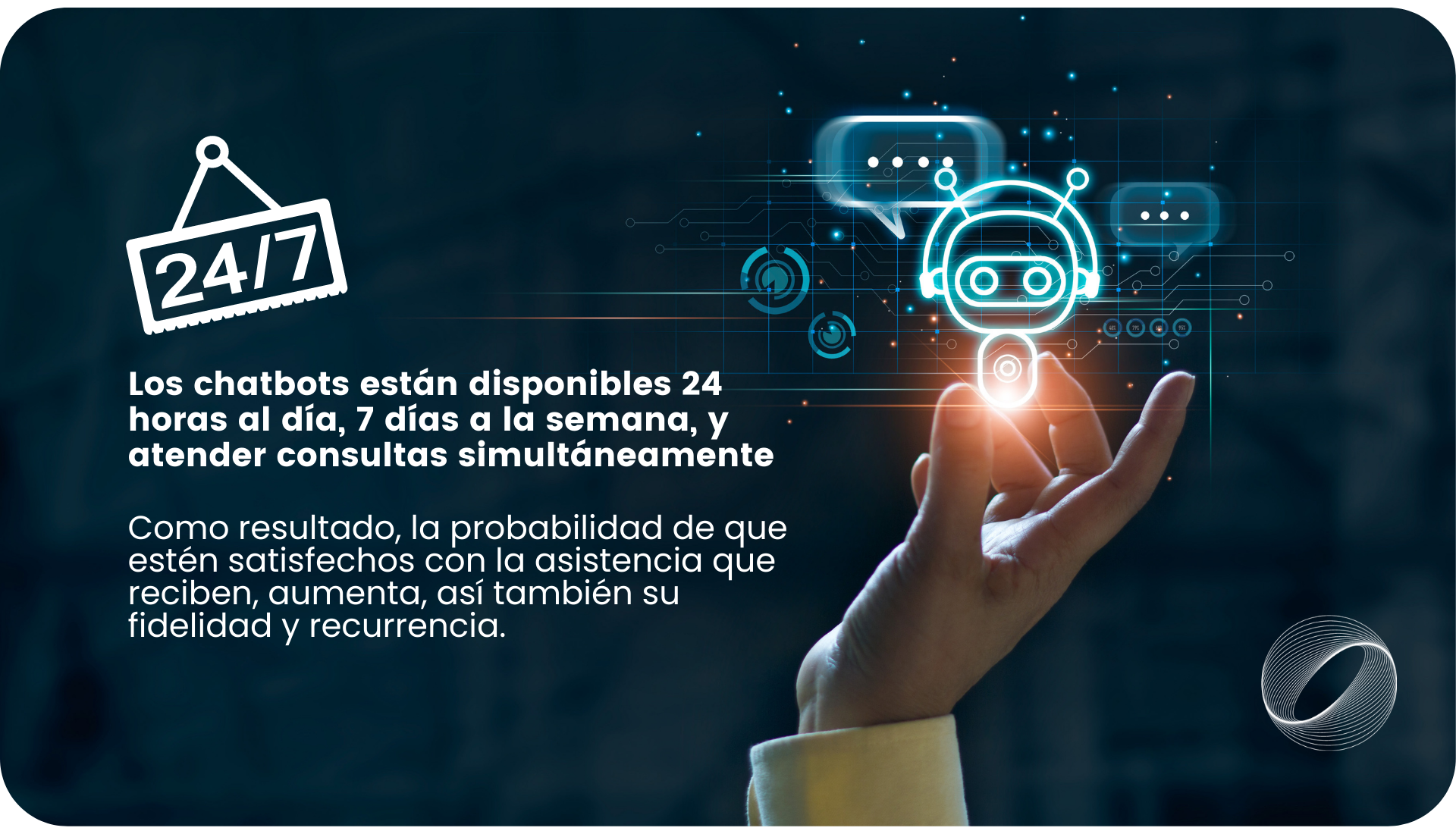 Los chatbots están disponibles 24 horas al día, 7 días a la semana, y atender consultas simultáneamente