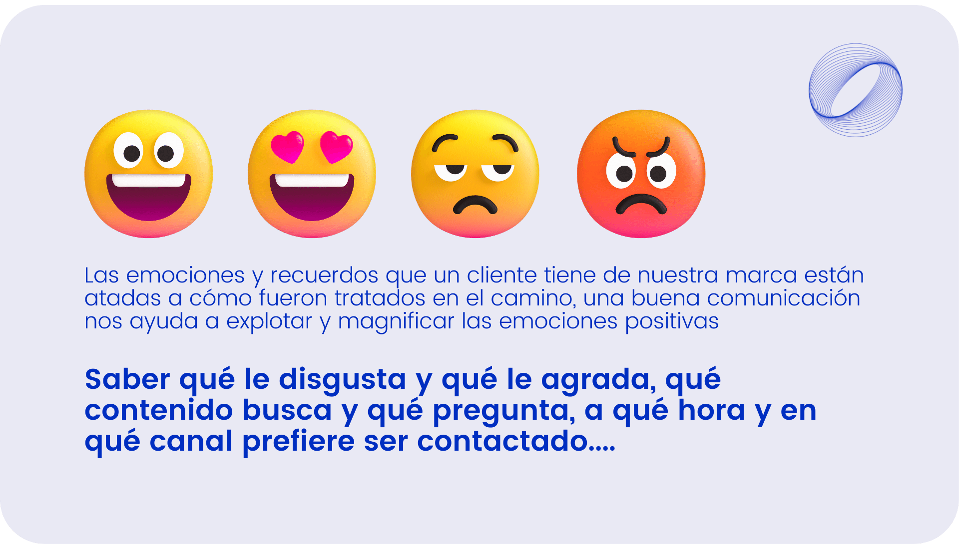 Saber qué le disgusta y qué le agrada, qué contenido busca y qué pregunta, a qué hora y en qué canal prefiere ser contactado